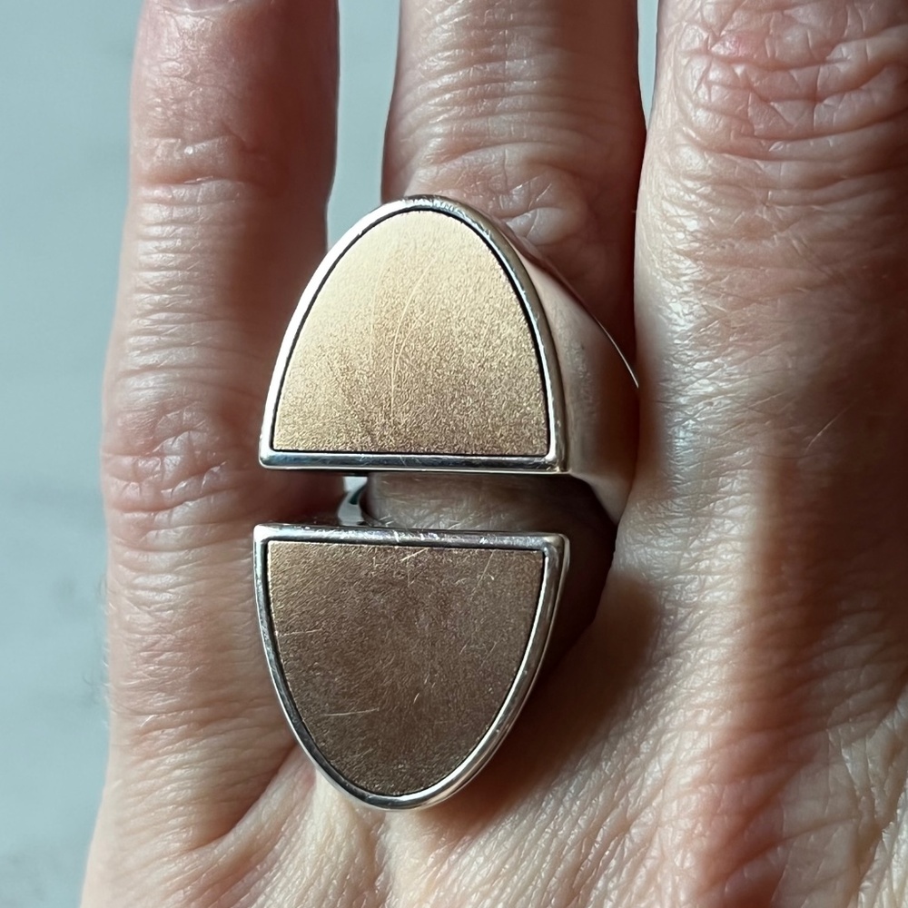 HERMES Chaine d’Ancre Initiale Ring Silver 18K Rose Gold XLarge Sz 51 (US 5.5)